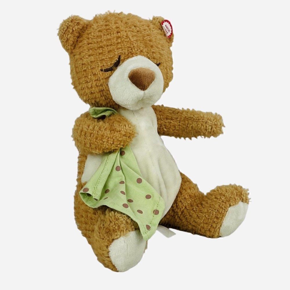 Hallmark Cards 9" Sleepy Time Talking Teddy Bear Plush Green Blanket Nap Lovey